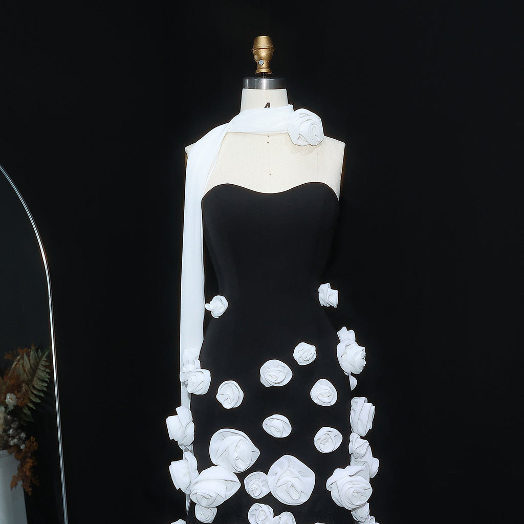 Chic Pink 3D Flowers Strapless Mermaid Evening Dress Side Slit SS207
