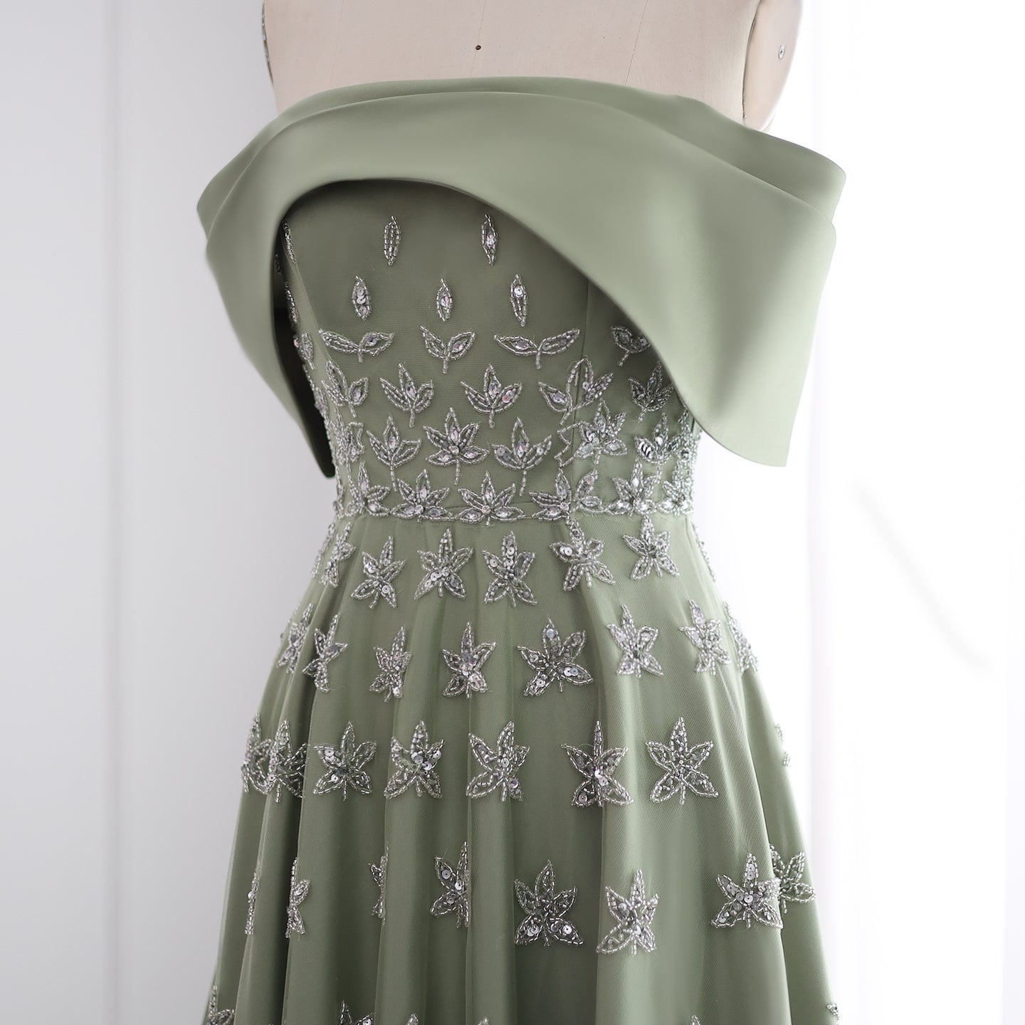 Elegant Beaded Yellow Satin Evening Dress with Cape SS455