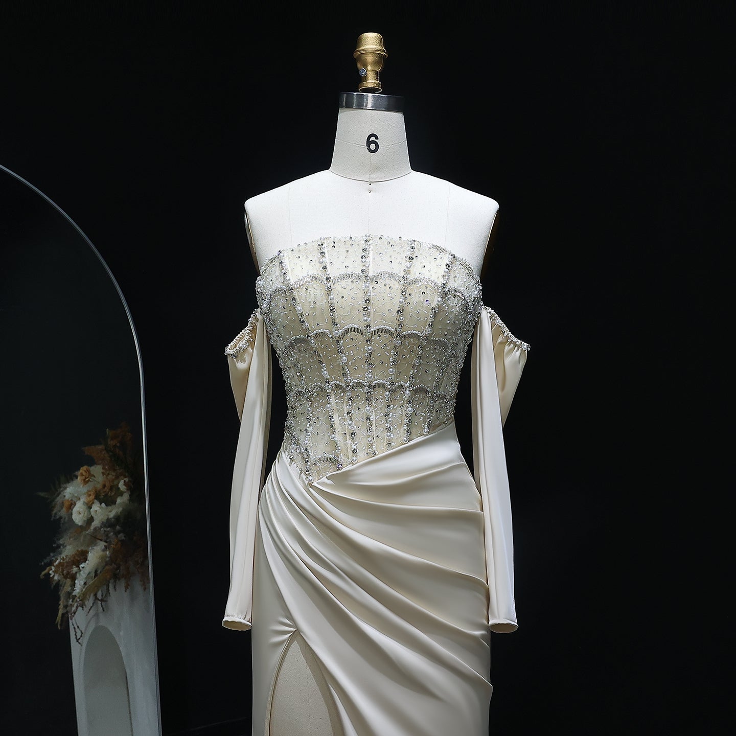 Luxury Mermaid White Evening Dress with High Slit SS416