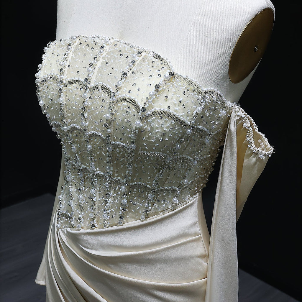 Luxury Mermaid White Evening Dress with High Slit SS416