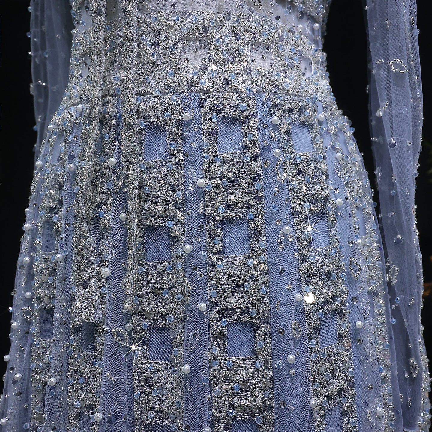Elegant Champagne Notched Collar Beaded Long Sleeve Evening Dress SS419