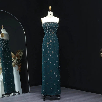 Elegant Rhinestones Strapless Emerald Green Evening Dress SS221