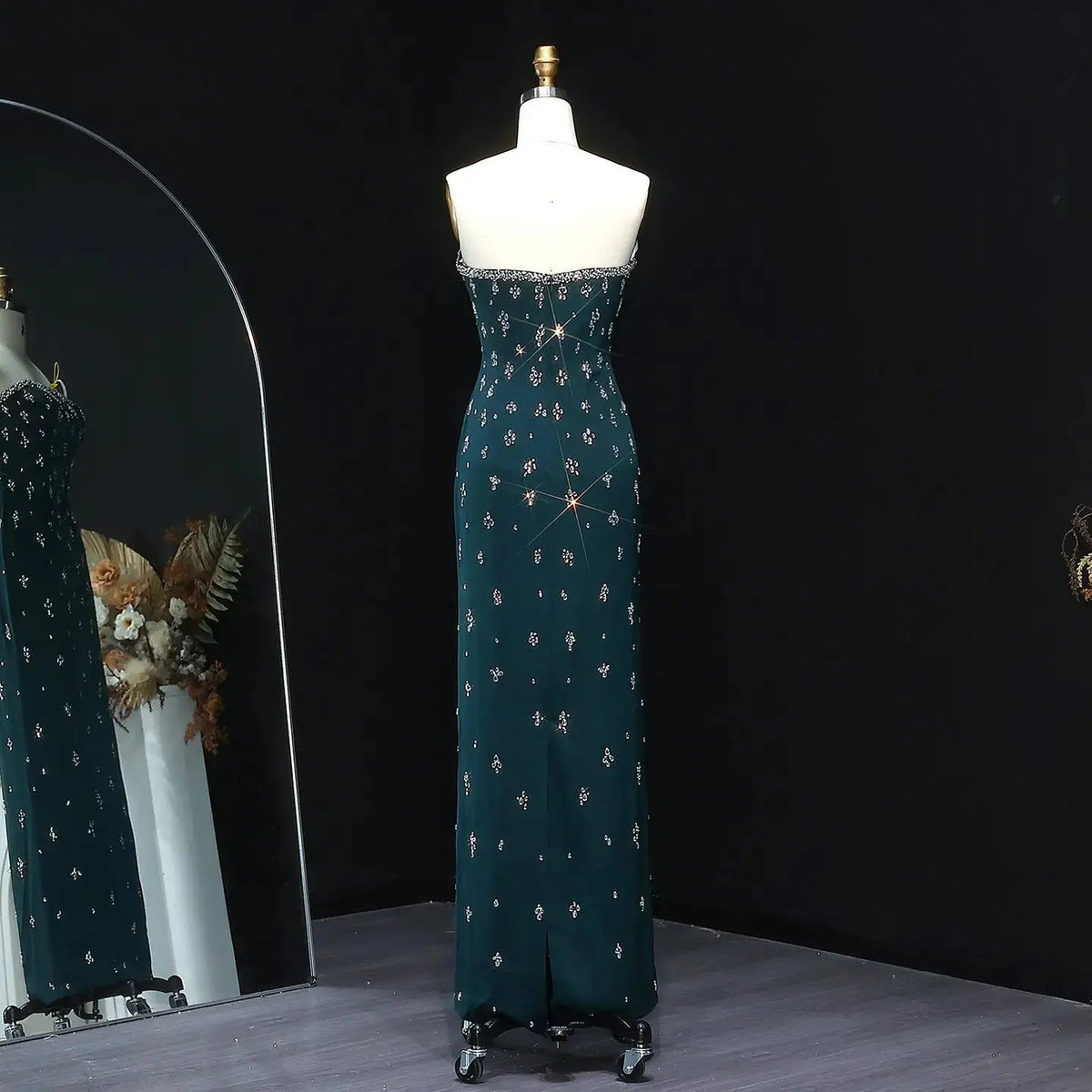 Elegant Rhinestones Strapless Emerald Green Evening Dress SS221