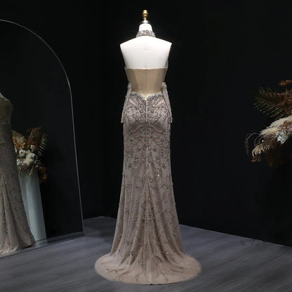Luxury Beaded Mermaid Evening Dress with Scarf and Gloves SS069