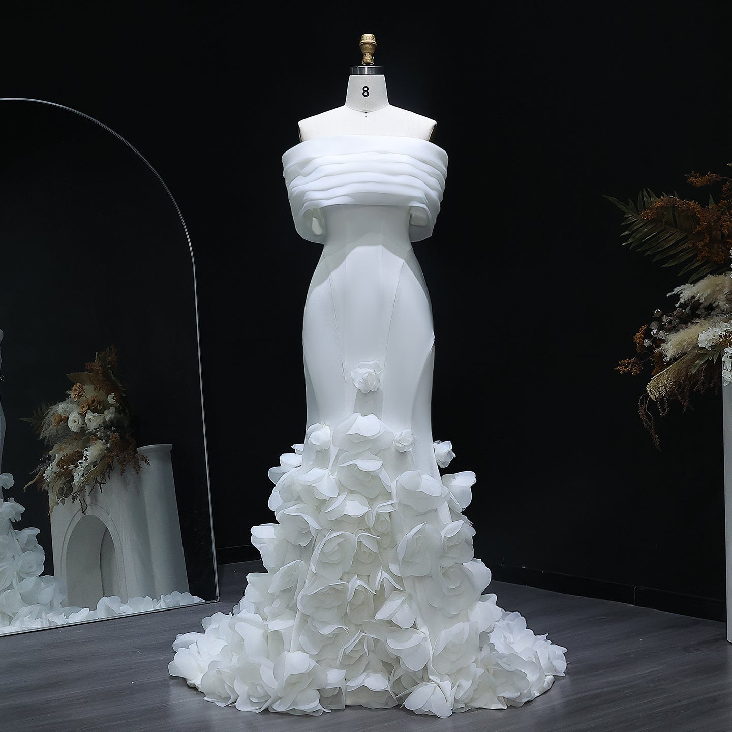Elegant 3D flowers Off Shoulder White Evening Dress SF206