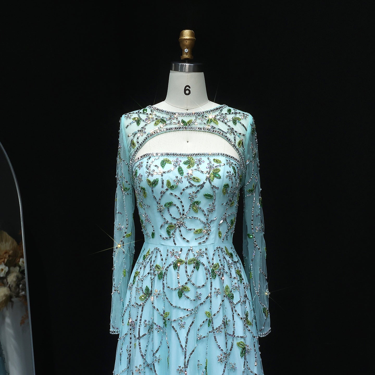 Elegant Beaded Sequins Long Sleeve Evening Dress SS593