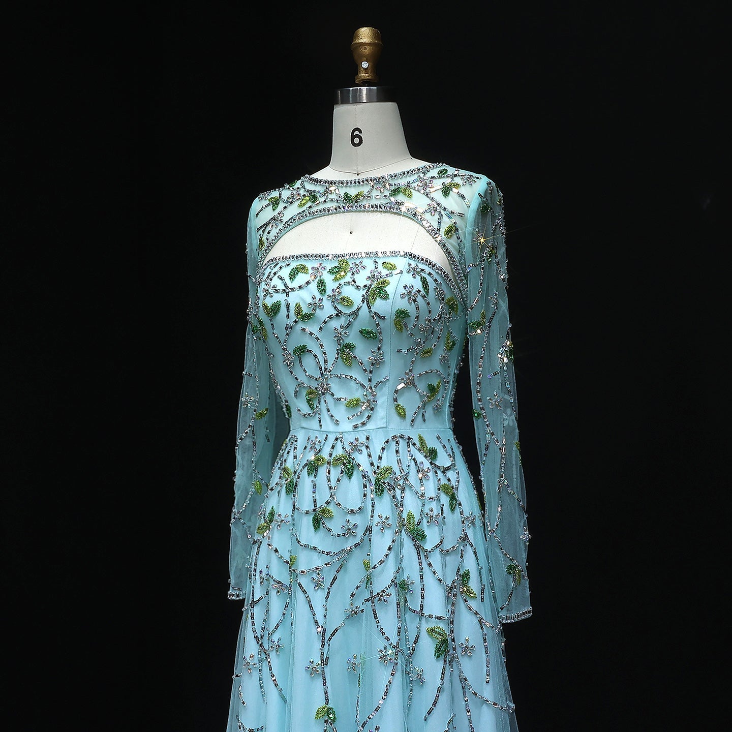 Elegant Beaded Sequins Long Sleeve Evening Dress SS593