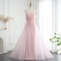Luxury Beaded Pink Gloves Evening Dress with Overskirt SS429