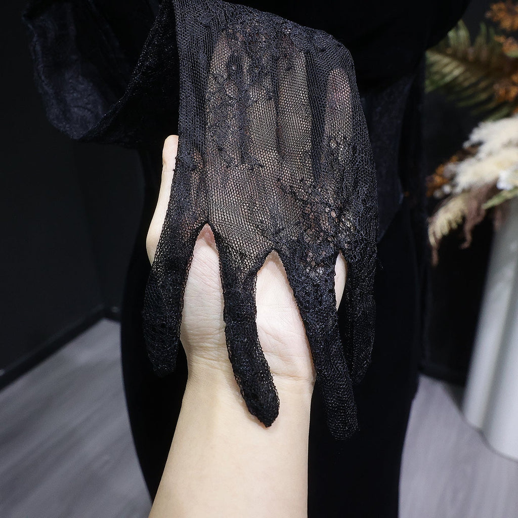Luxury Black Strapless Corset Bodice Velvet Evening Dress with Gloves SF538