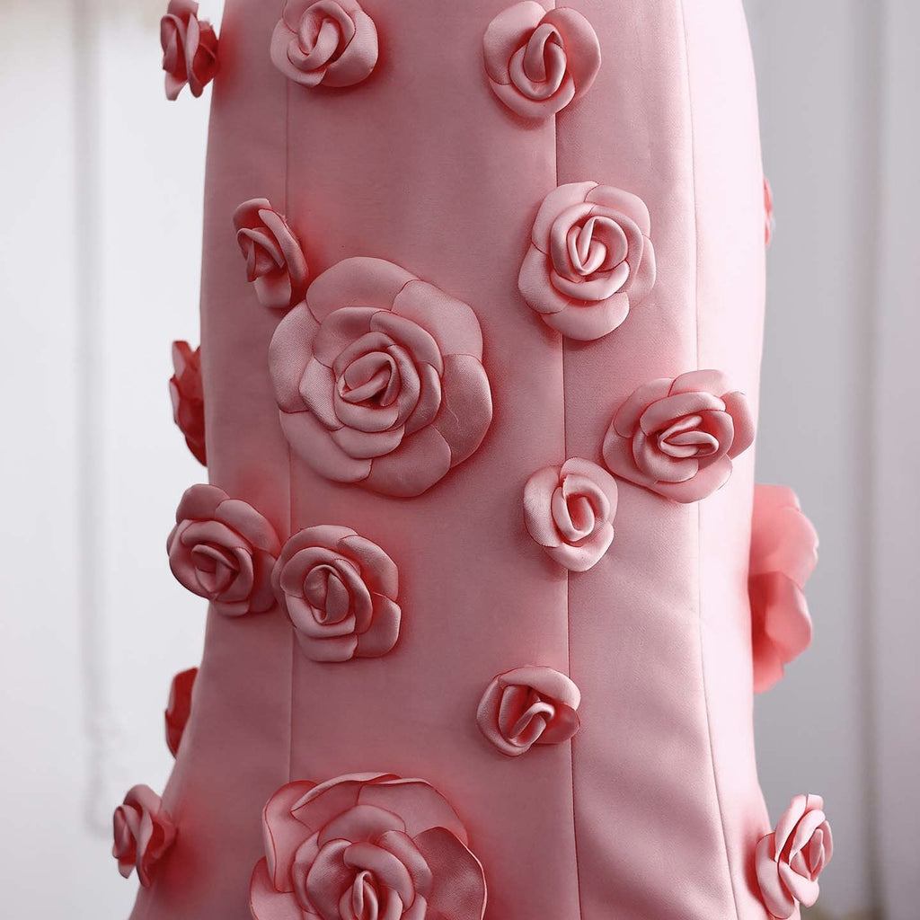 Elegant Pink 3D Flowers Strapless Evening Dress SF025