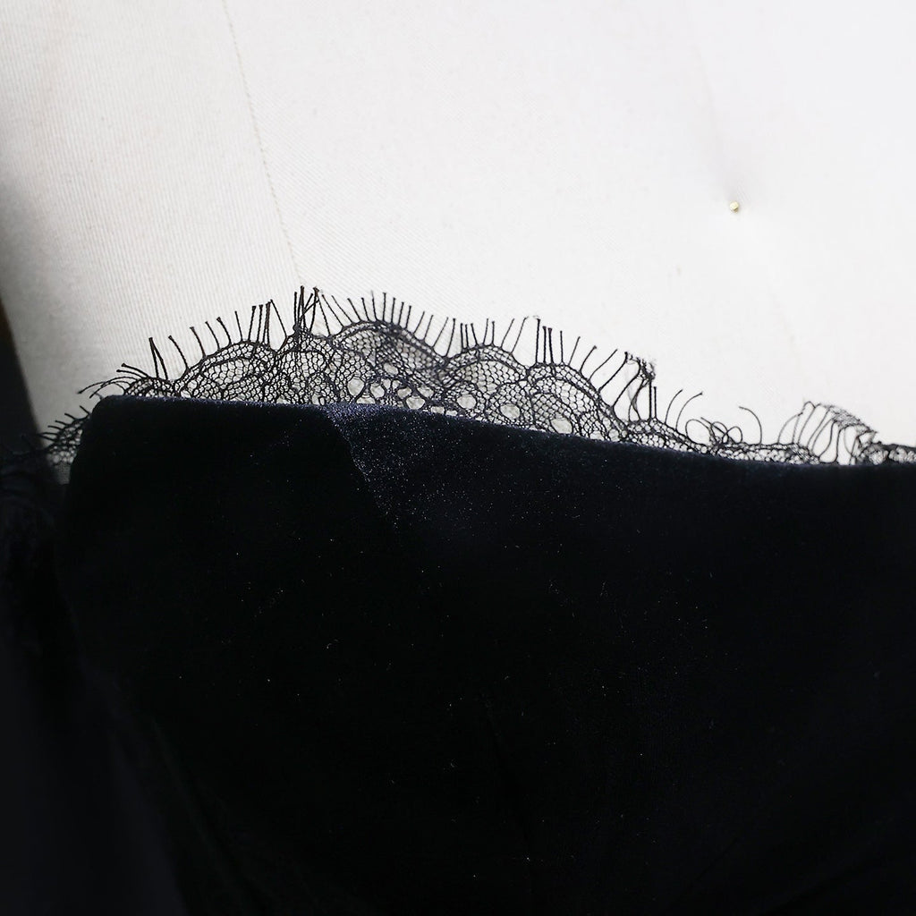 Luxury Black Strapless Corset Bodice Velvet Evening Dress with Gloves SF538