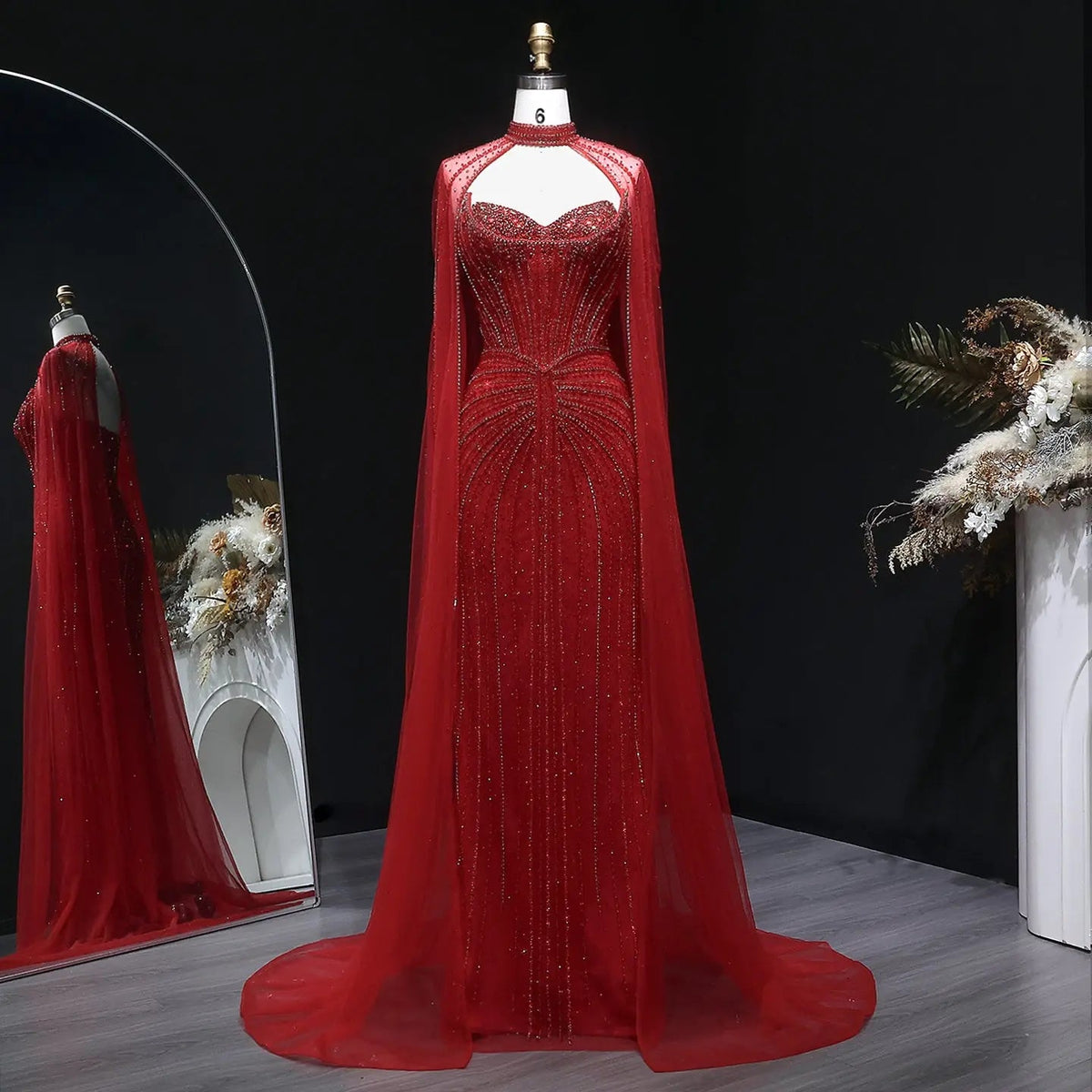 Luxury Mermaid Beaded Evening Dress with Cape SS156