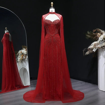 Luxury Mermaid Beaded Evening Dress with Cape SS156