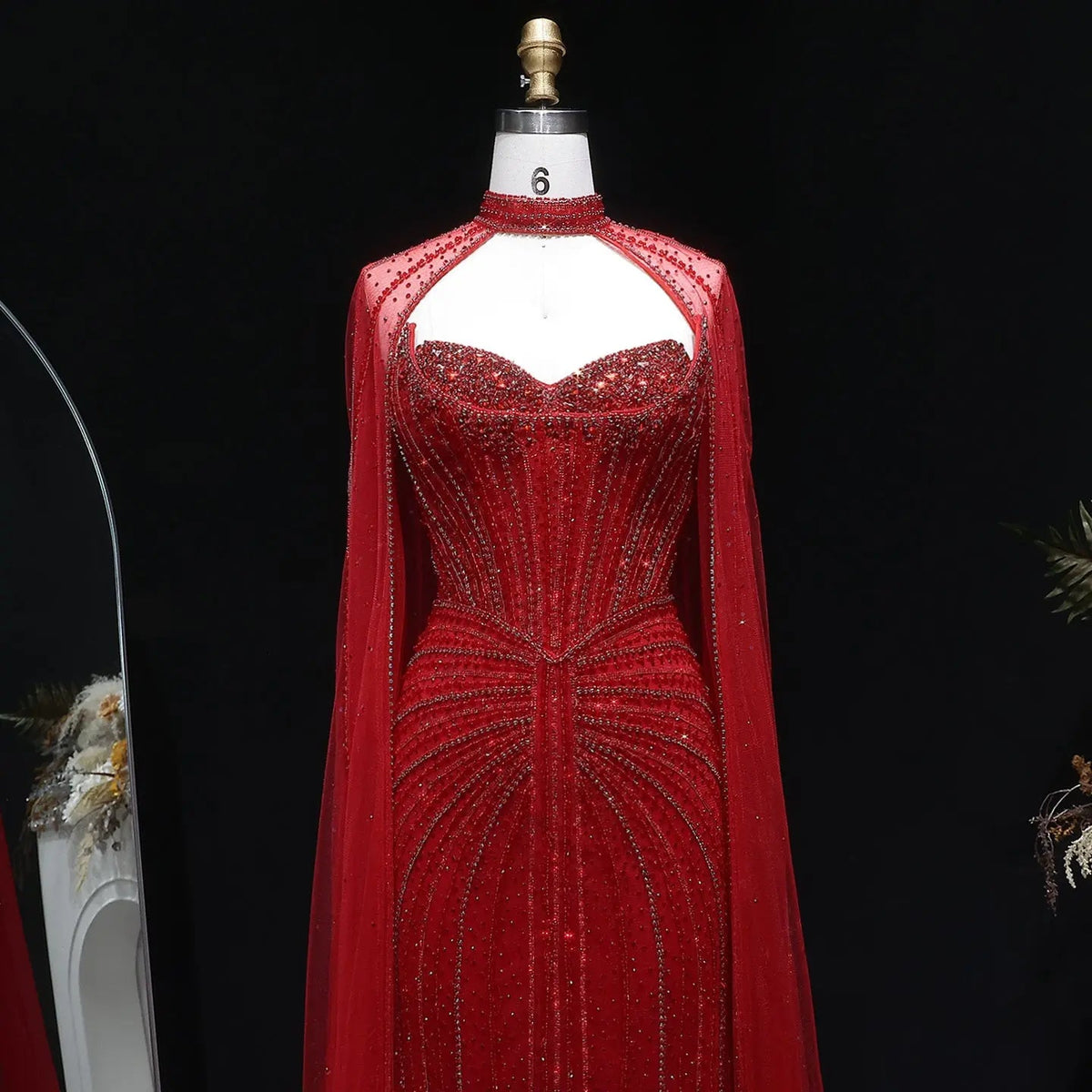 Luxury Mermaid Beaded Evening Dress with Cape SS156