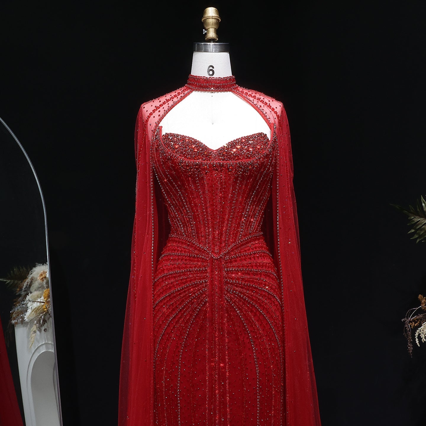 Luxury Mermaid Beaded Evening Dress with Cape SS156
