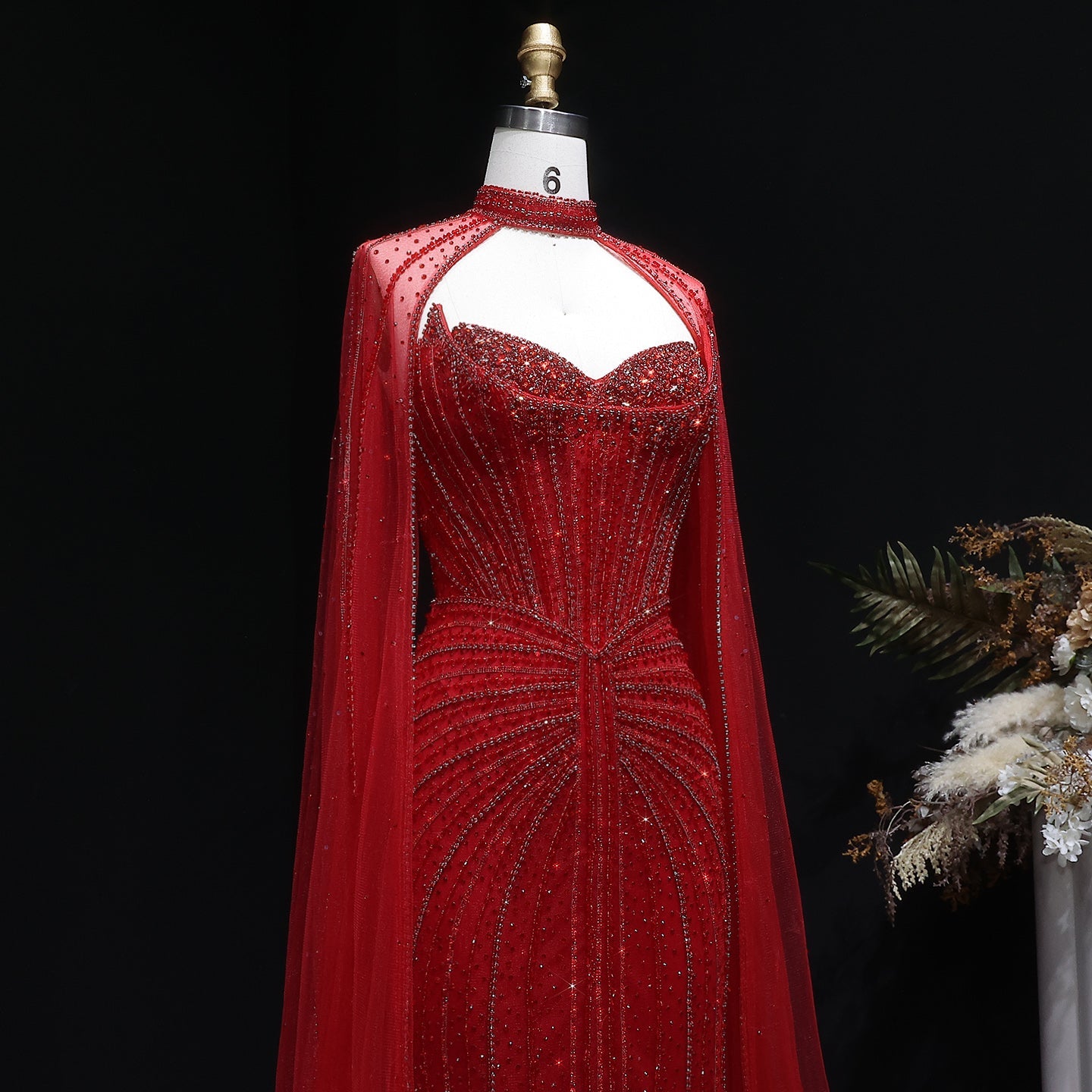 Luxury Mermaid Beaded Evening Dress with Cape SS156