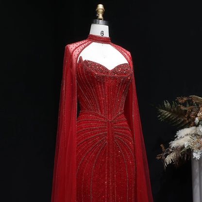 Luxury Mermaid Beaded Evening Dress with Cape SS156