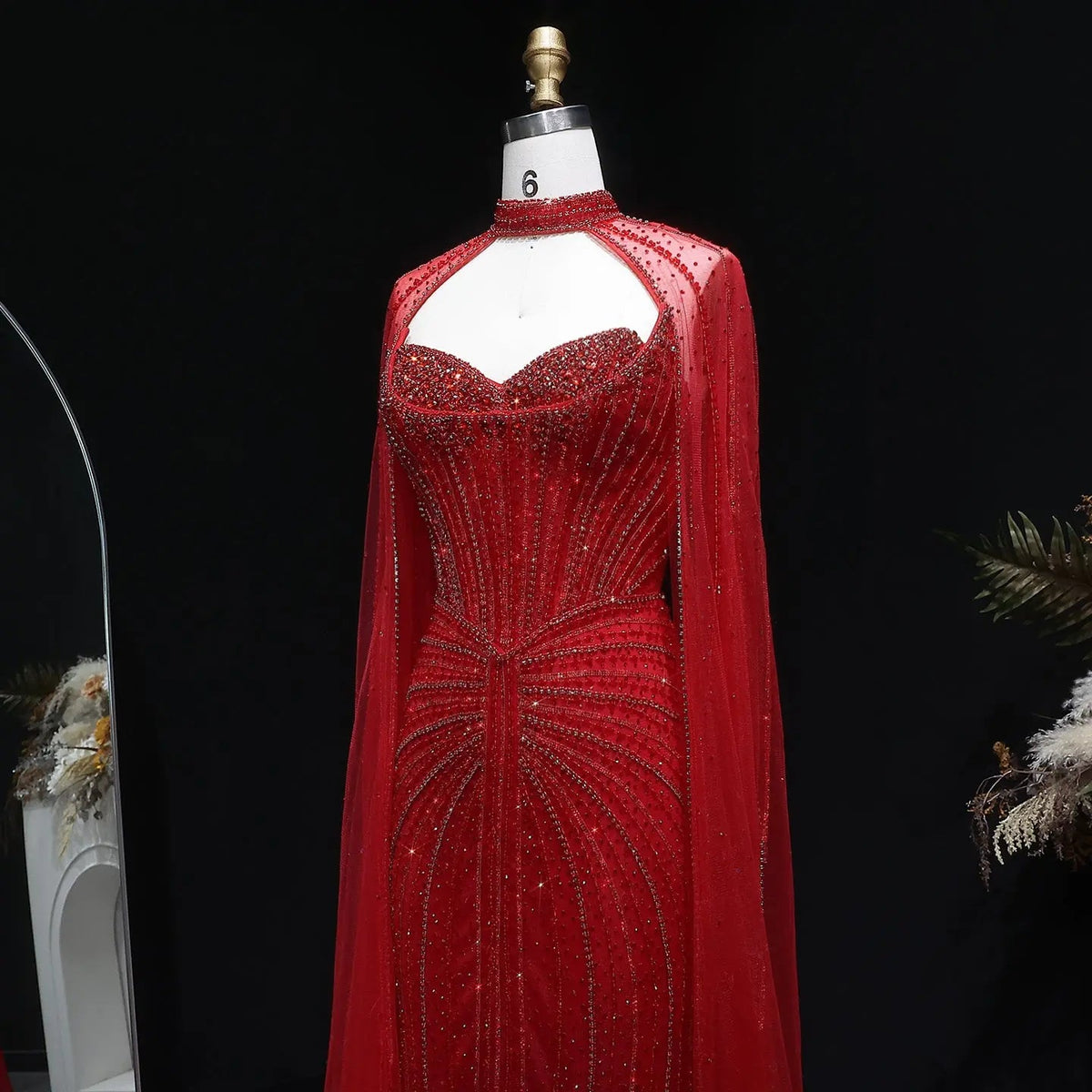 Luxury Mermaid Beaded Evening Dress with Cape SS156
