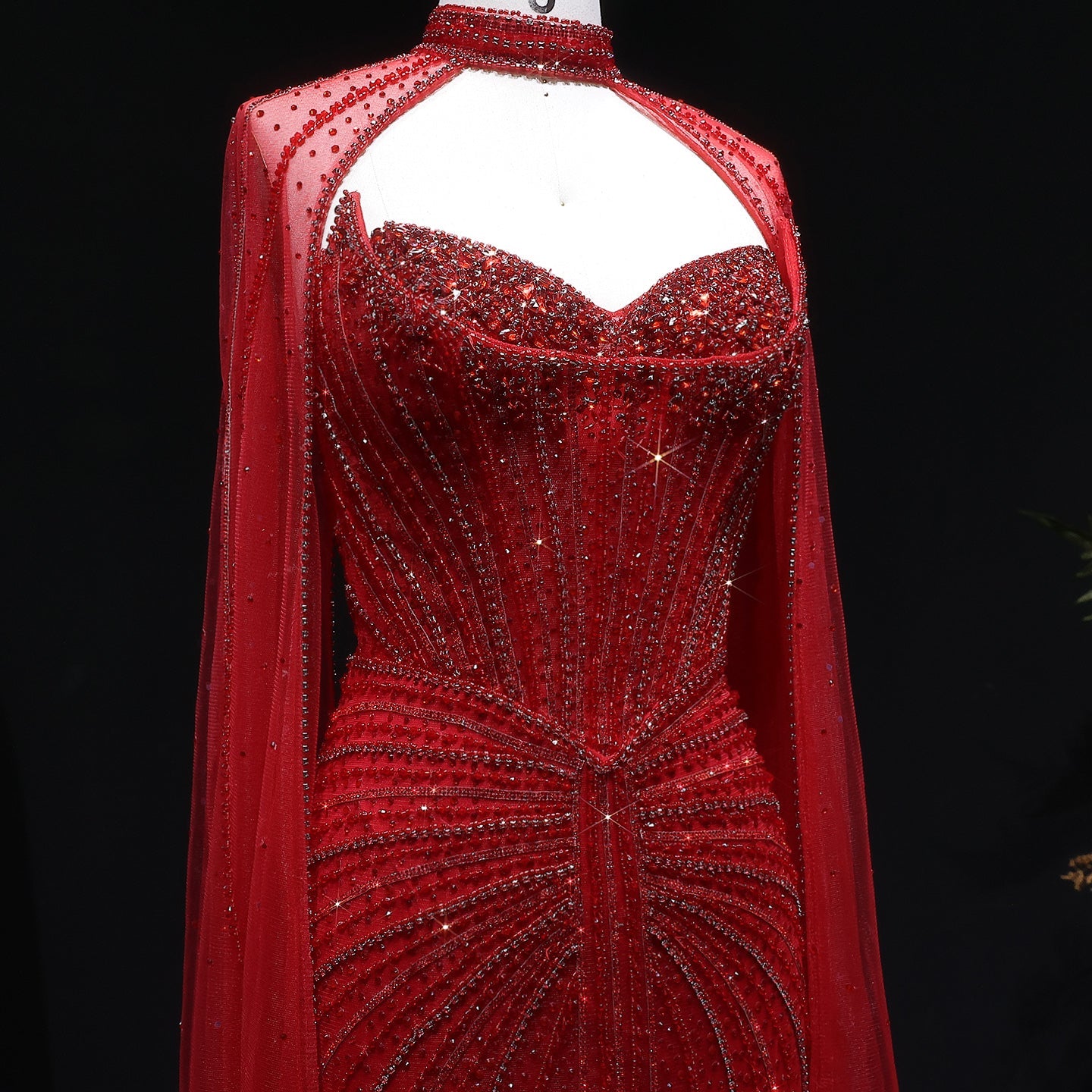 Luxury Mermaid Beaded Evening Dress with Cape SS156