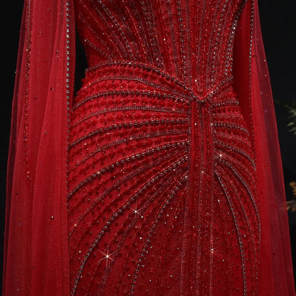 Luxury Mermaid Beaded Evening Dress with Cape SS156