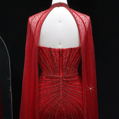 Luxury Mermaid Beaded Evening Dress with Cape SS156