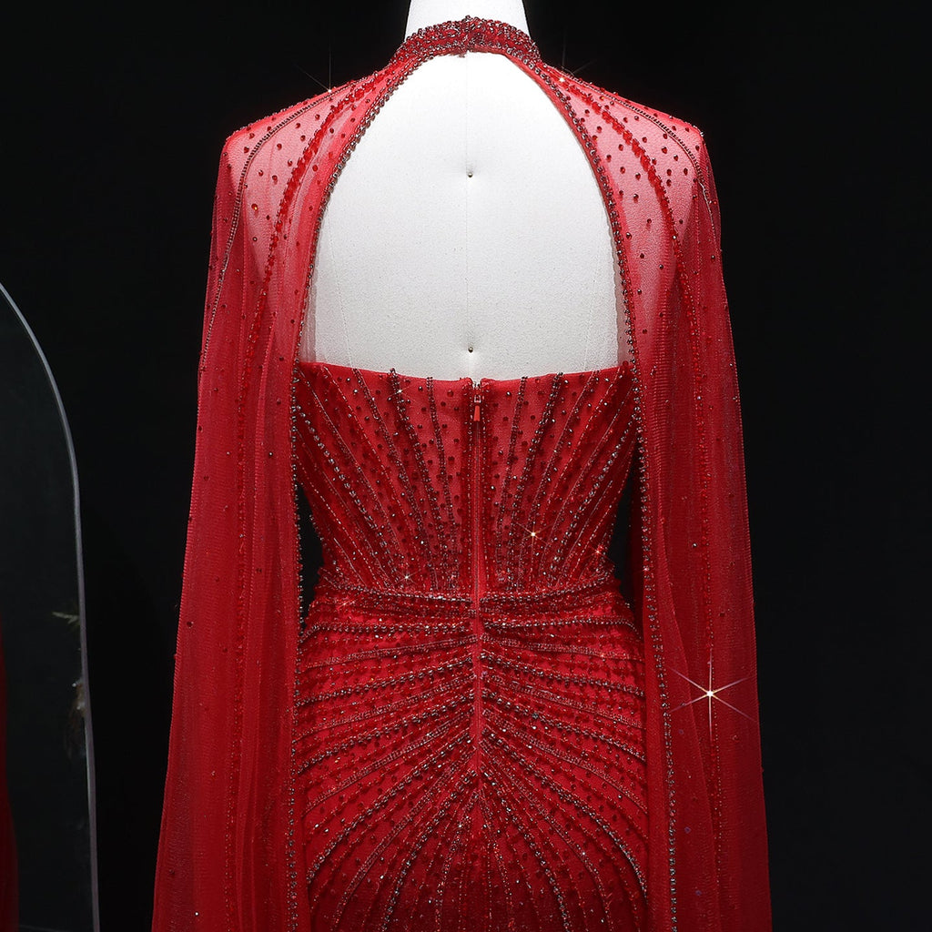 Luxury Mermaid Beaded Evening Dress with Cape SS156