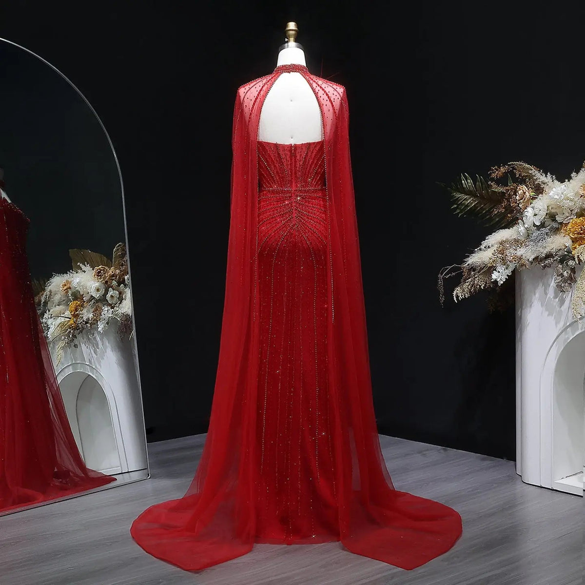 Luxury Mermaid Beaded Evening Dress with Cape SS156
