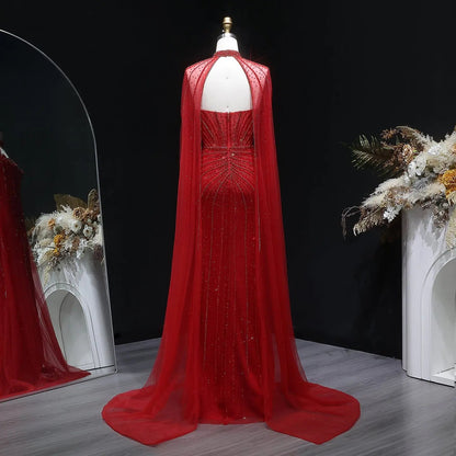 Luxury Mermaid Beaded Evening Dress with Cape SS156