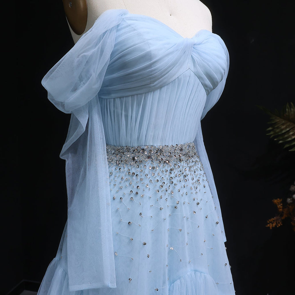 Elegant Gray Spaghetti straps A-Line Evening Dress SF314