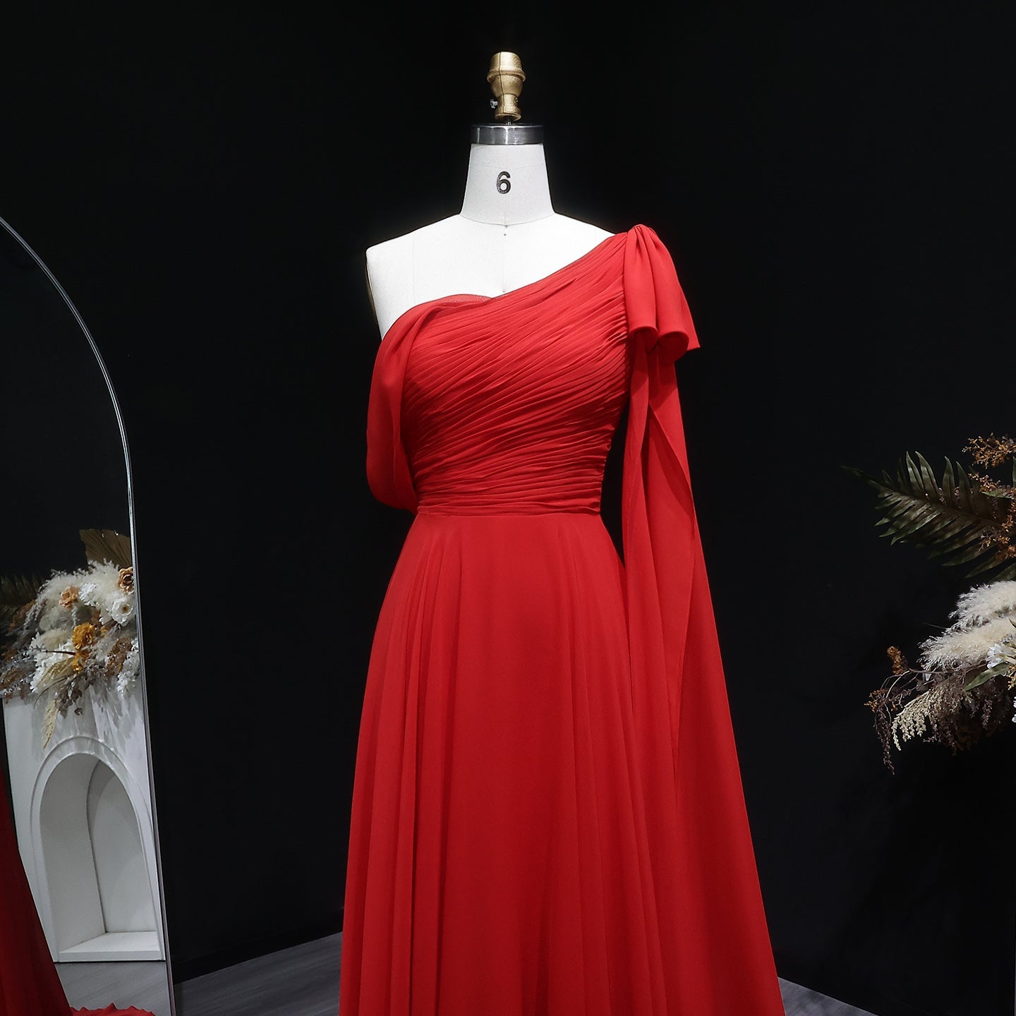 Elegant Red A-Line Evening Dress with Bow Cape Sleeve SF488