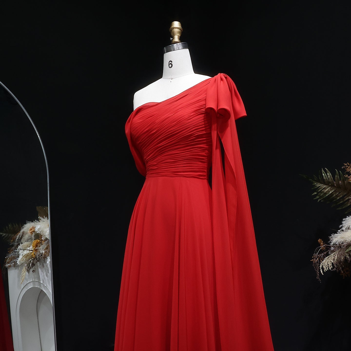 Elegant Red A-Line Evening Dress with Bow Cape Sleeve SF488