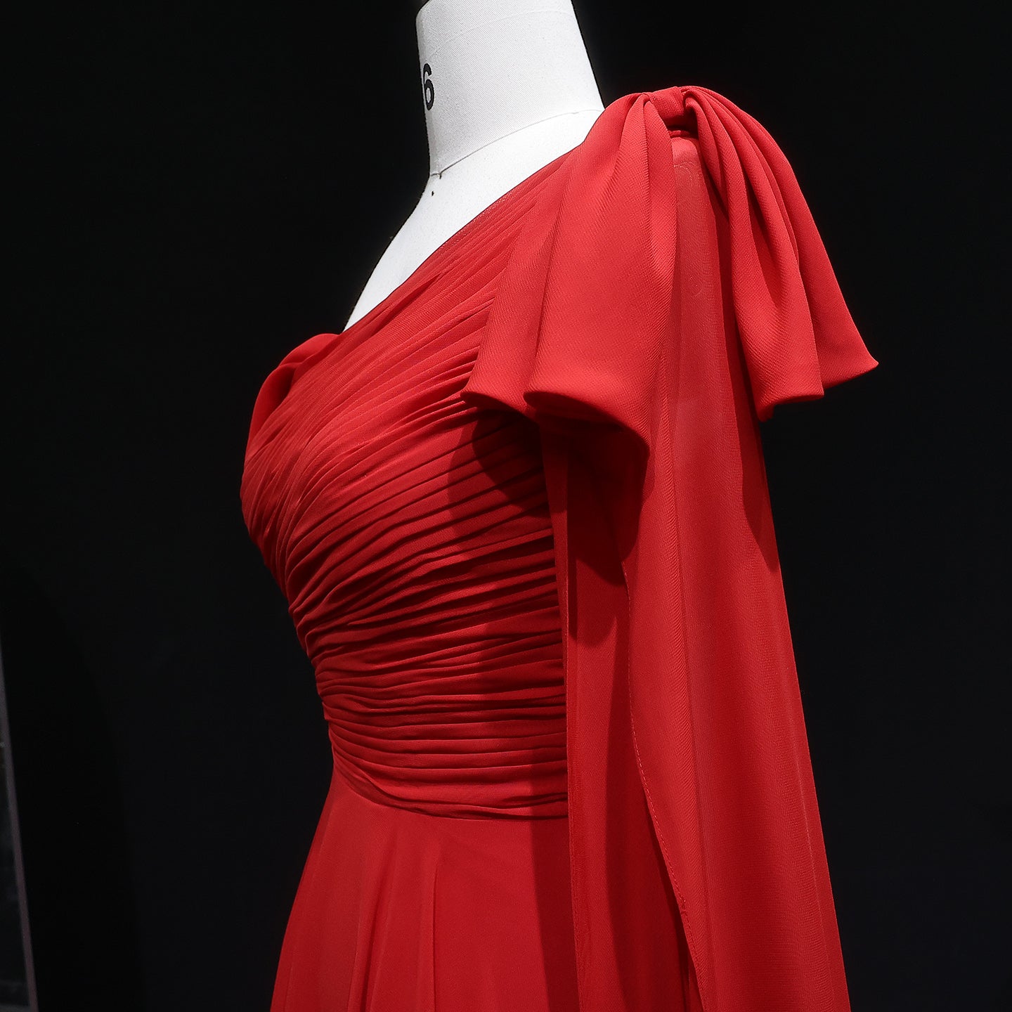 Elegant Red A-Line Evening Dress with Bow Cape Sleeve SF488