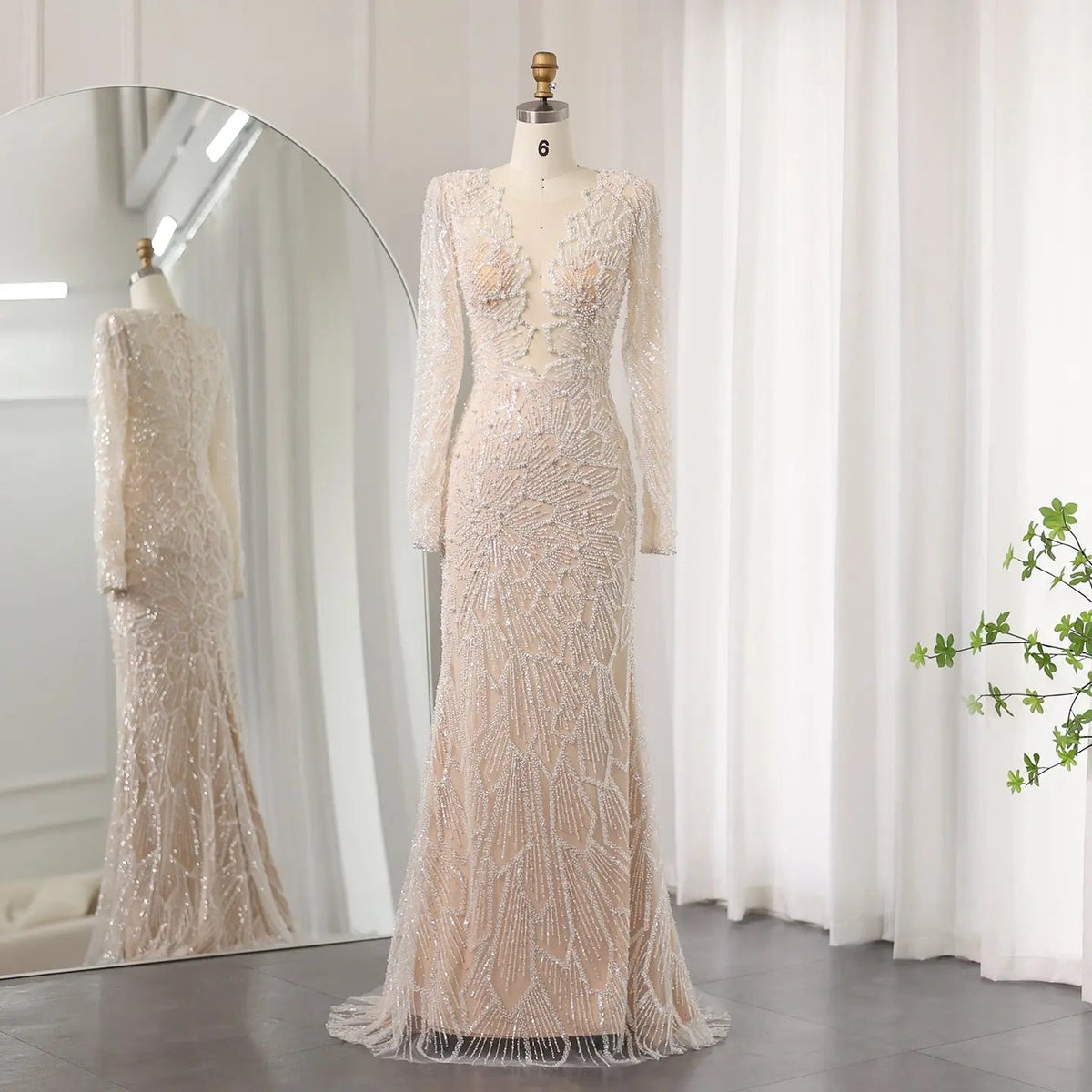 Luxury Nude Long Sleeves Evening Dress SS459