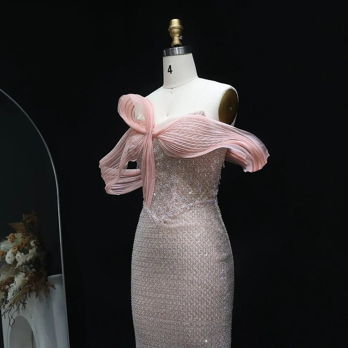 Luxury Off Shoulder Blush Pink Evening Dress SS521