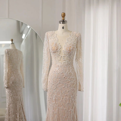 Luxury Nude Long Sleeves Evening Dress SS459