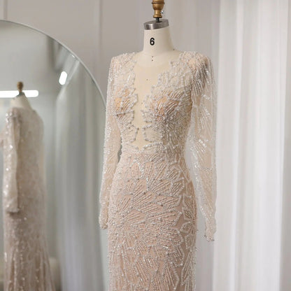 Luxury Nude Long Sleeves Evening Dress SS459