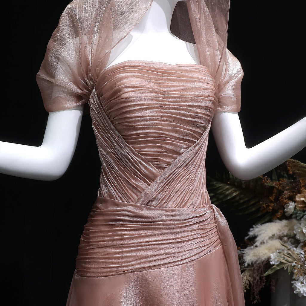Elegant Champagne Strapless Evening Dress with Scarf and Overskirt SF045
