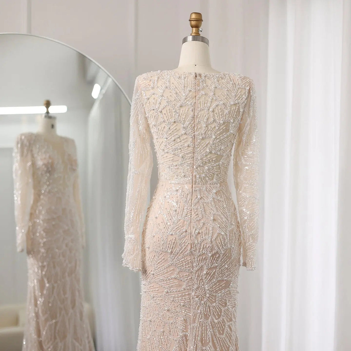 Luxury Nude Long Sleeves Evening Dress SS459