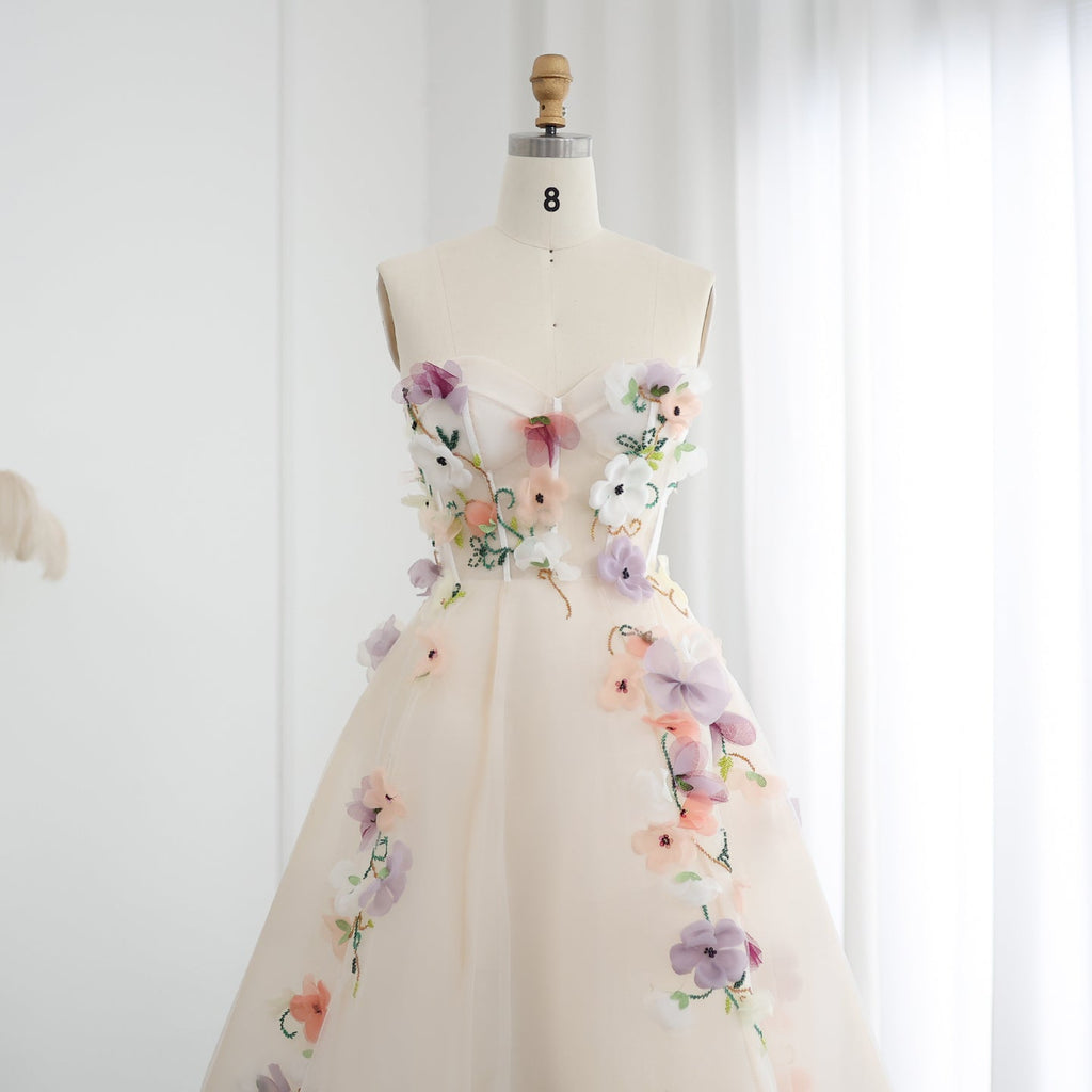 Elegant 3D Flowers Khaki A-line Midi Evening Dress SS334