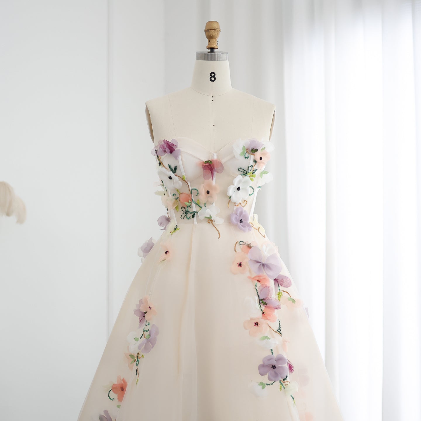 Elegant 3D Flowers Khaki A-line Midi Evening Dress SS334