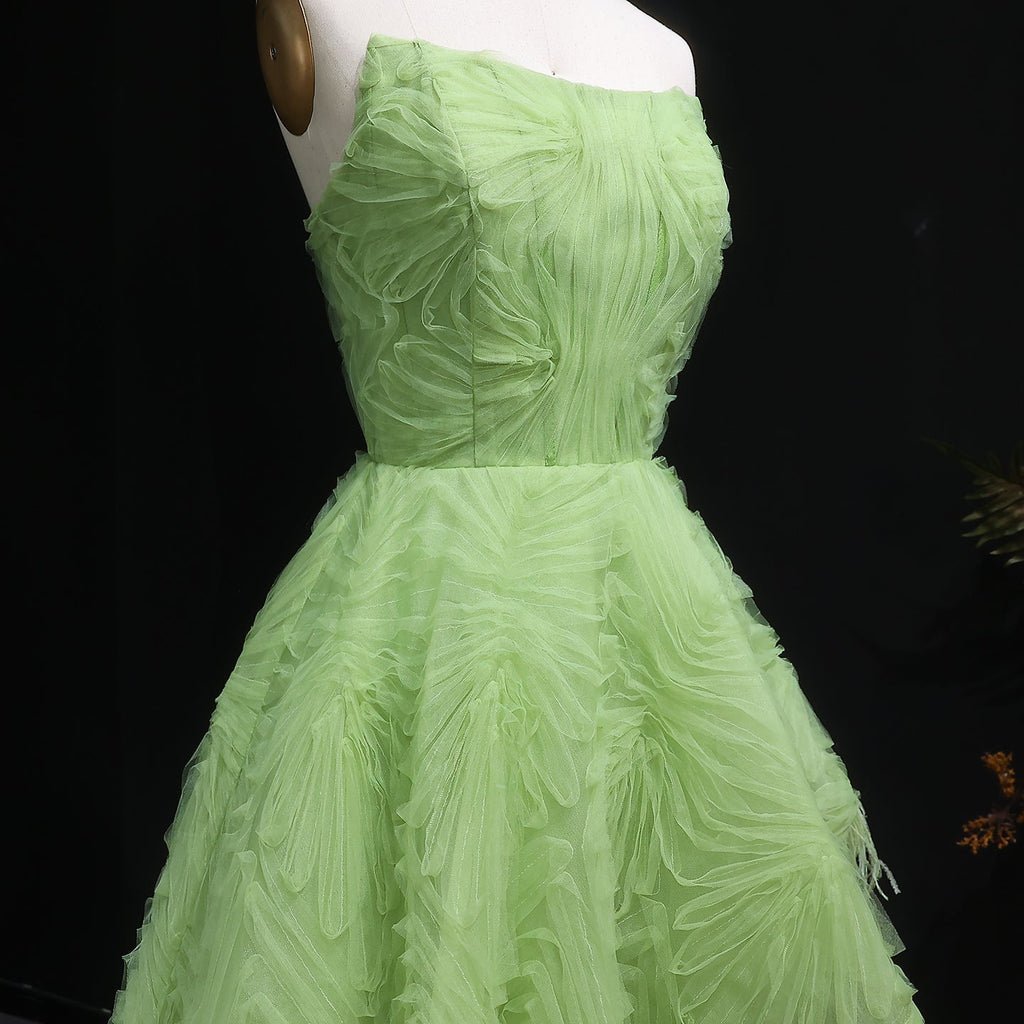 Luxury Feather 3D Floral Lemon Green Strapless Evening Dress SF034