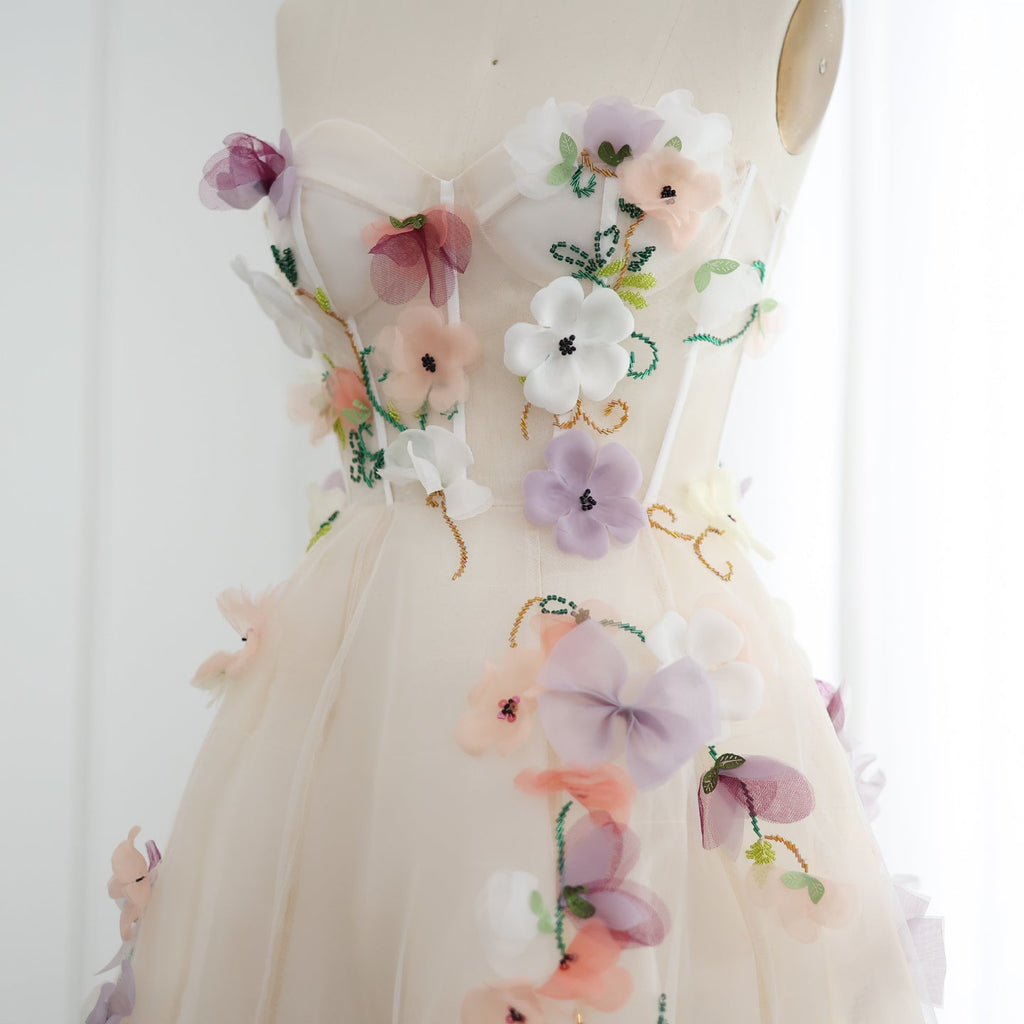 Elegant 3D Flowers Khaki A-line Midi Evening Dress SS334