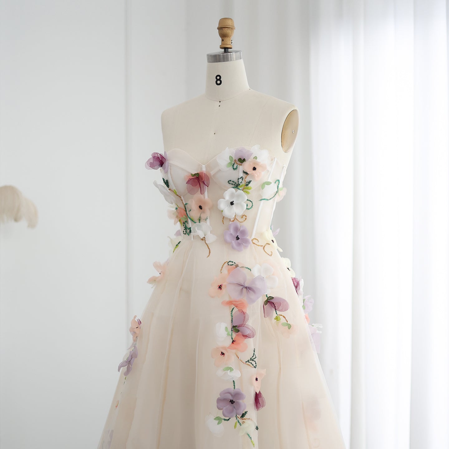 Elegant 3D Flowers Khaki A-line Midi Evening Dress SS334