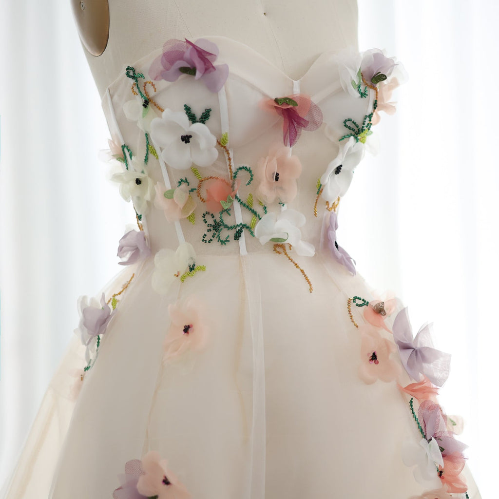 Elegant 3D Flowers Khaki A-line Midi Evening Dress SS334