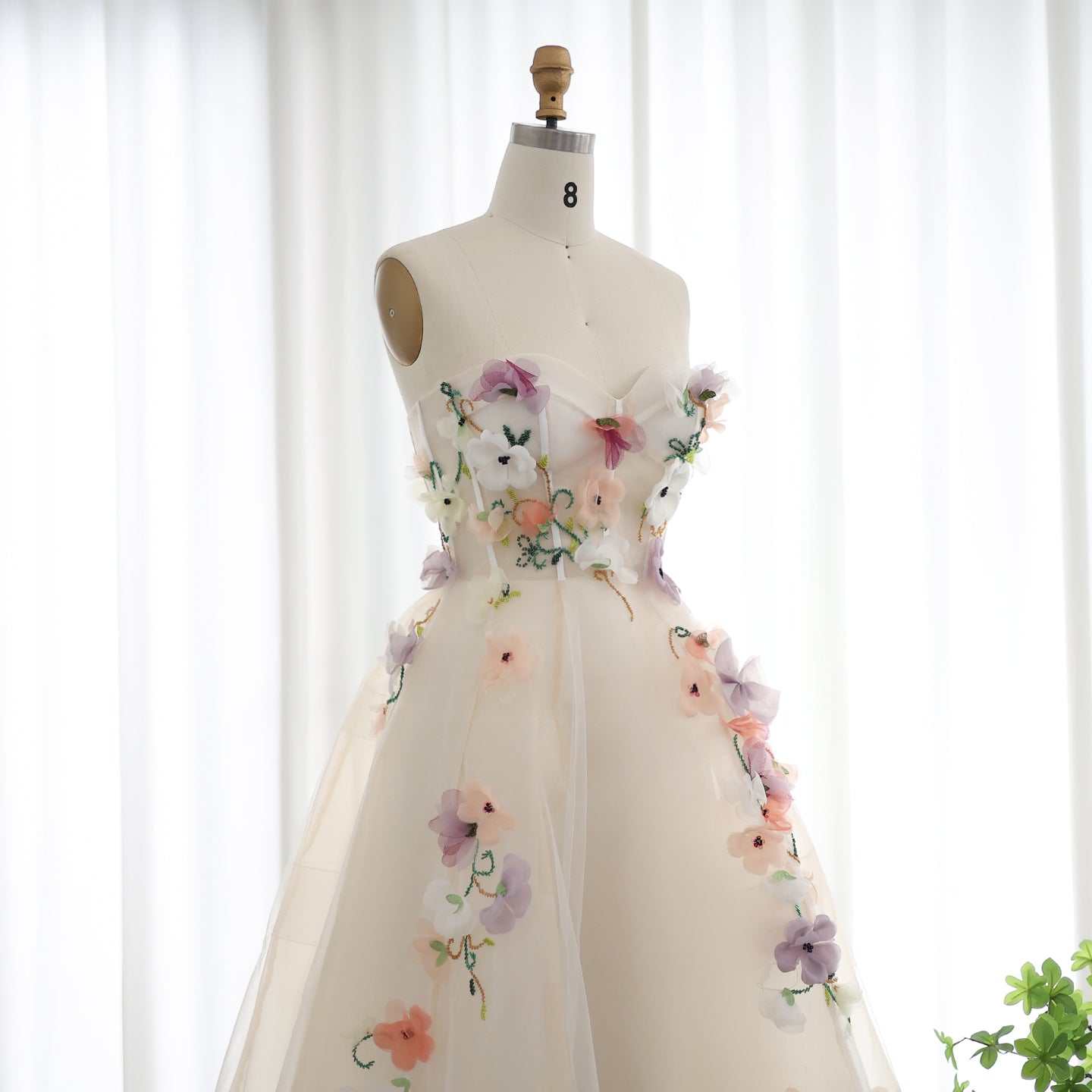 Elegant 3D Flowers Khaki A-line Midi Evening Dress SS334