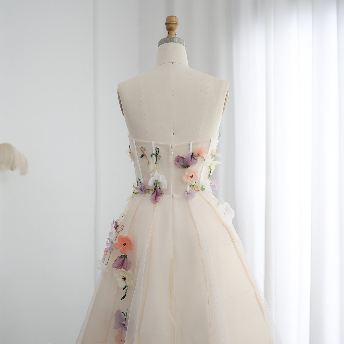 Elegant 3D Flowers Khaki A-line Midi Evening Dress SS334
