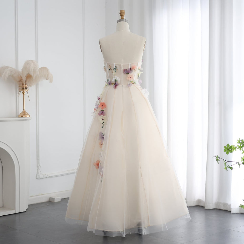 Elegant 3D Flowers Khaki A-line Midi Evening Dress SS334