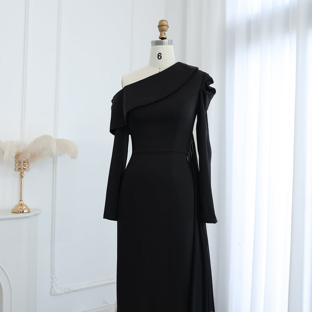 Elegant Feathers Black One Shoulder 3D Flowers Evening Dress SS488