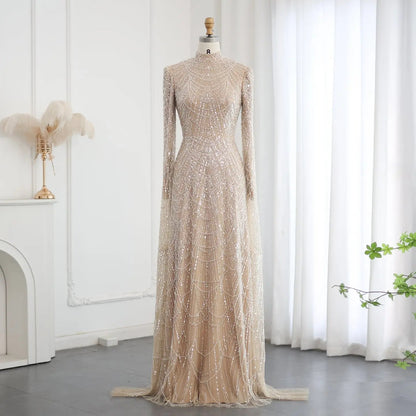 Luxury Sage Green Evening Dress with Cape Sleeves SS630
