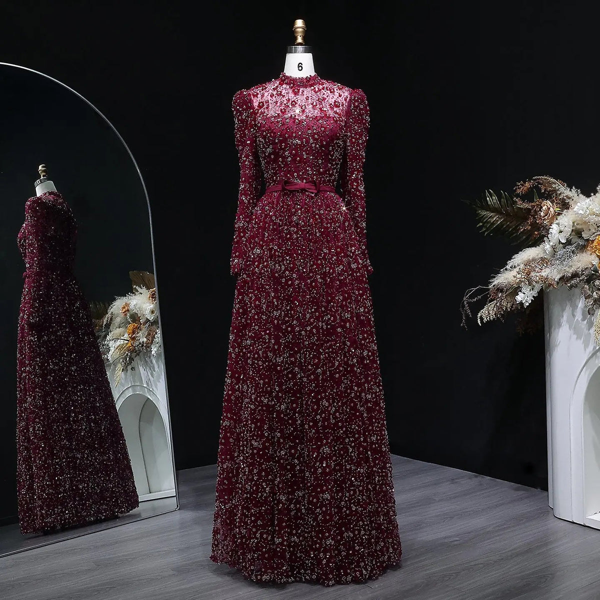 Luxury Delicate Pink 3D Floral Evening Dress with ruffles SS700